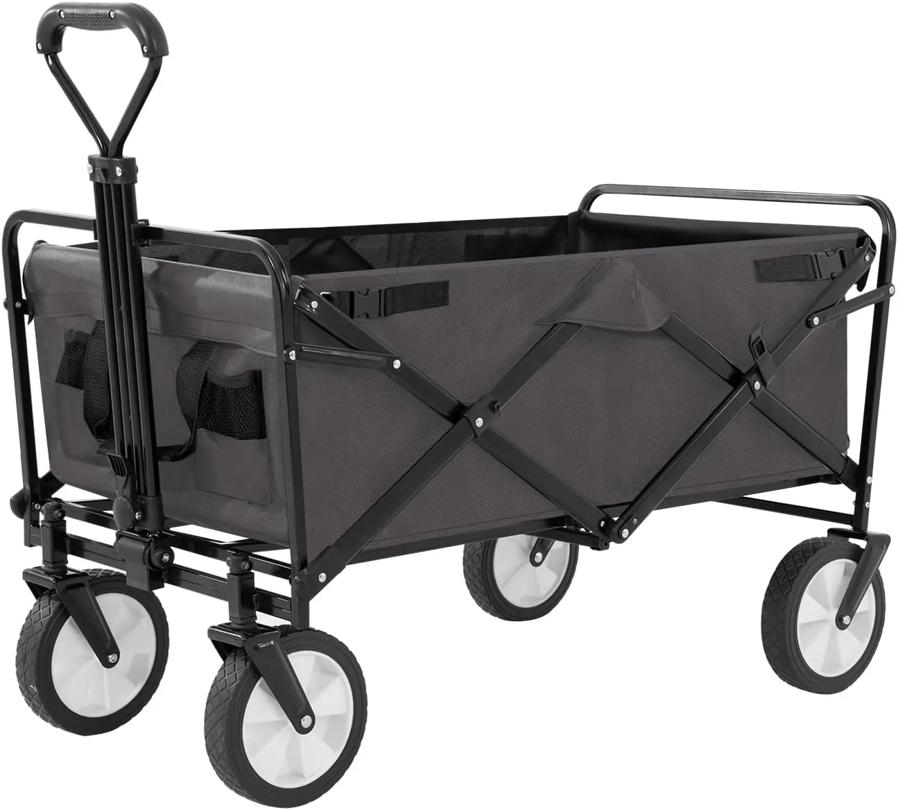 Collapsible Wagon Folding Wagon Garden Cart with Large Capacity, Portable Utility Wagon Cart Heavy Duty for Beach Camping Shopping Garden (Grey)