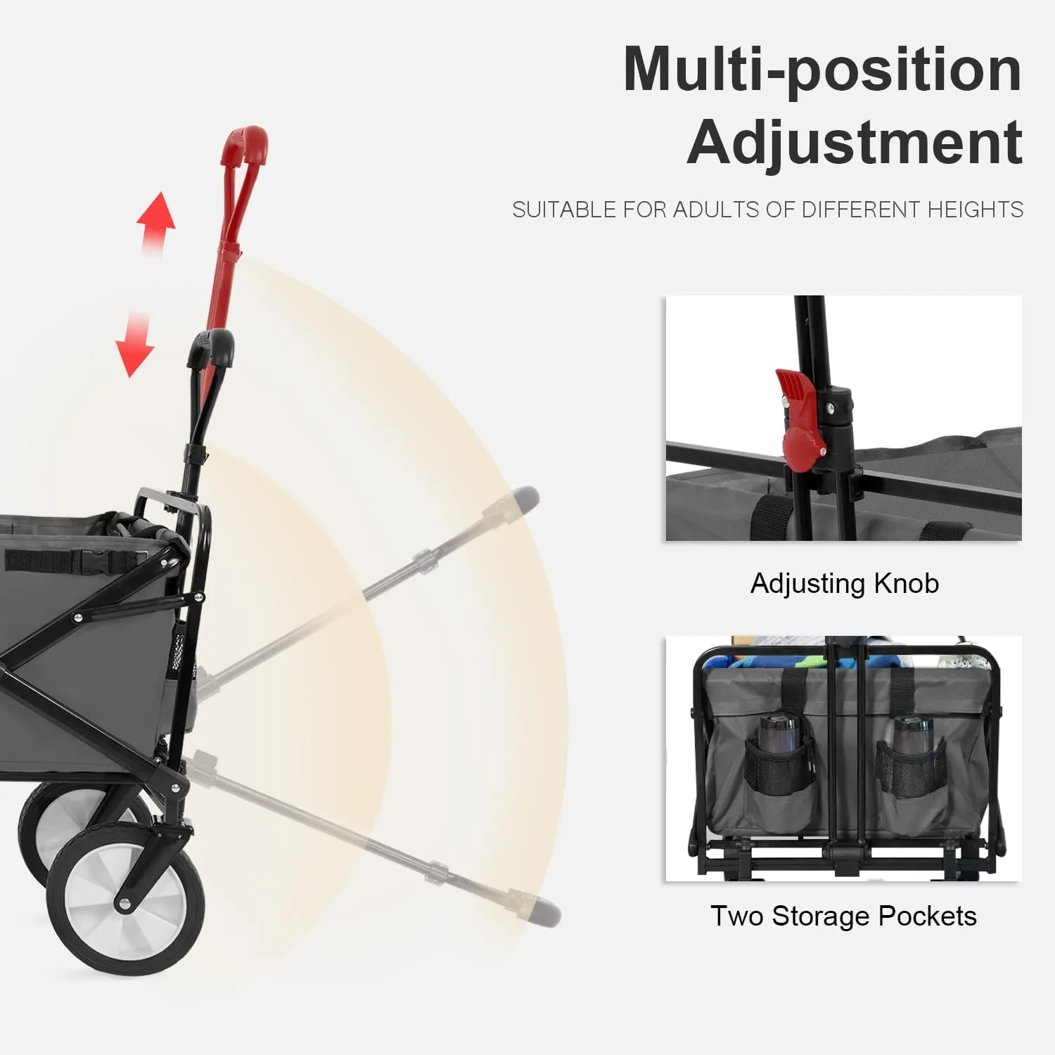 Collapsible Wagon Folding Wagon Garden Cart with Large Capacity, Portable Utility Wagon Cart Heavy Duty for Beach Camping Shopping Garden (Grey)