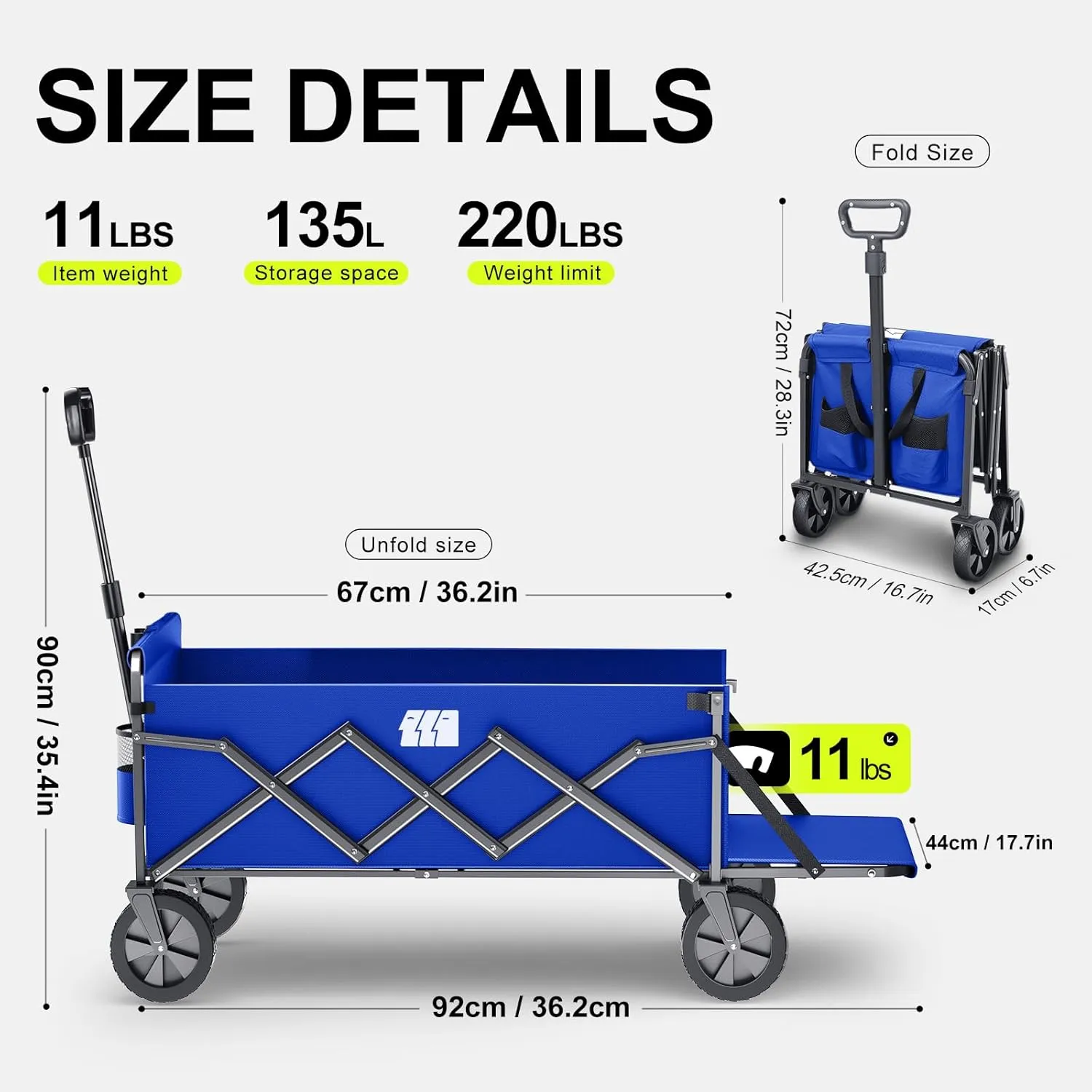 Collapsible Wagons Carts Foldable with Extended Tailgate, Folding Wagon Cart on Wheels, Portable Heavy Duty Shopping Carts for Groceries, Apartment, Garden, Camping, Sports, Fishing, Outdoor (Blue)