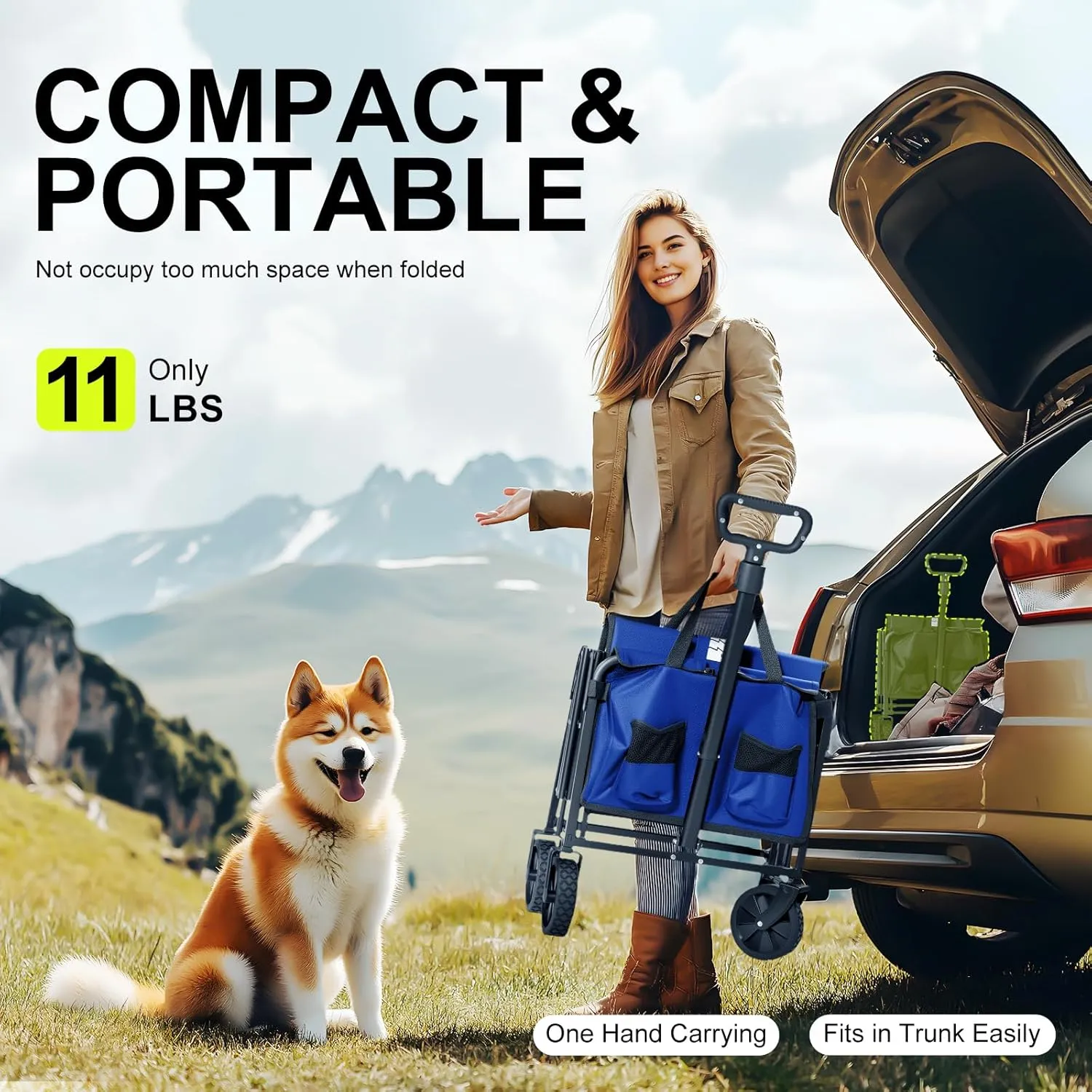 Collapsible Wagons Carts Foldable with Extended Tailgate, Folding Wagon Cart on Wheels, Portable Heavy Duty Shopping Carts for Groceries, Apartment, Garden, Camping, Sports, Fishing, Outdoor (Blue)
