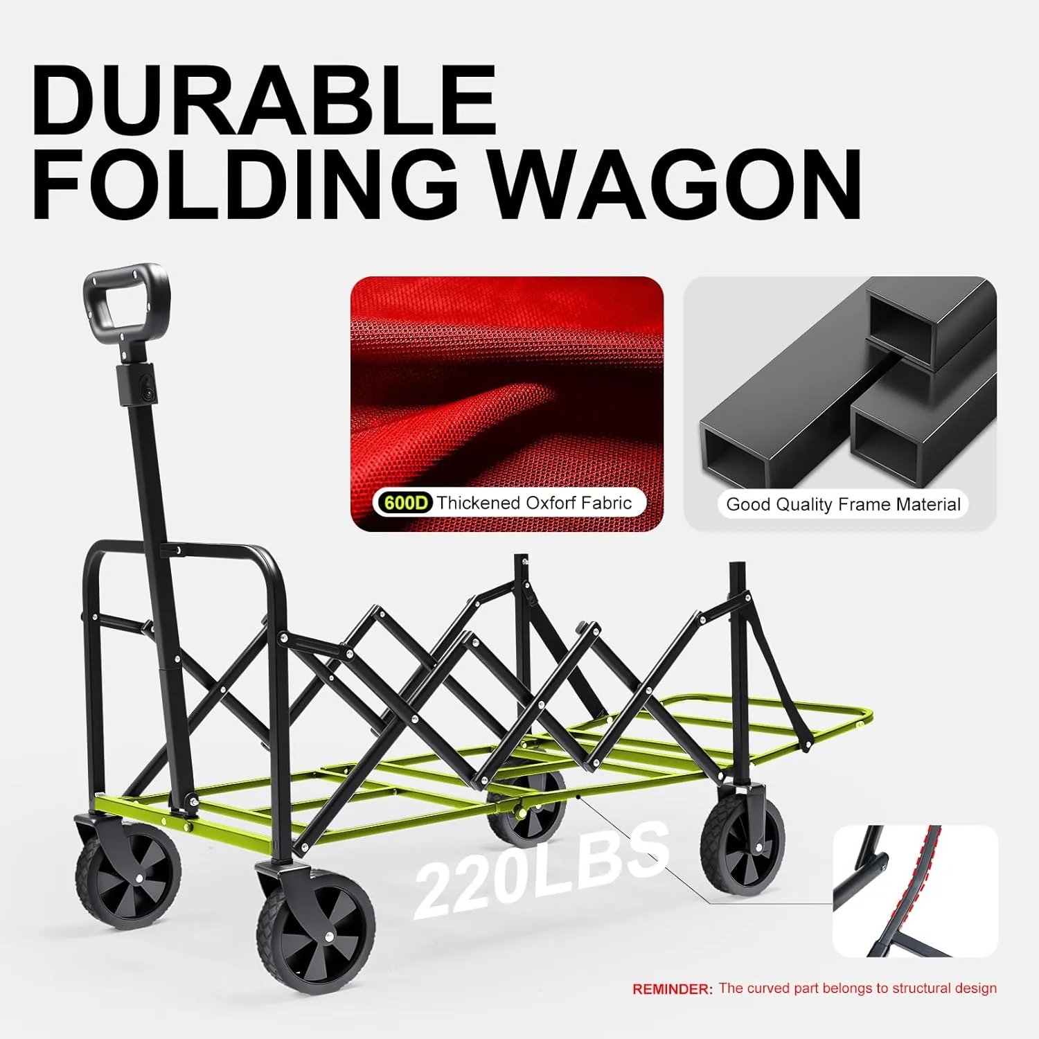 Collapsible Wagons Carts Foldable with Extended Tailgate, Folding Wagon Cart on Wheels, Portable Heavy Duty Shopping Carts for Groceries, Apartment, Garden, Camping, Sports, Fishing, Outdoor (Red)
