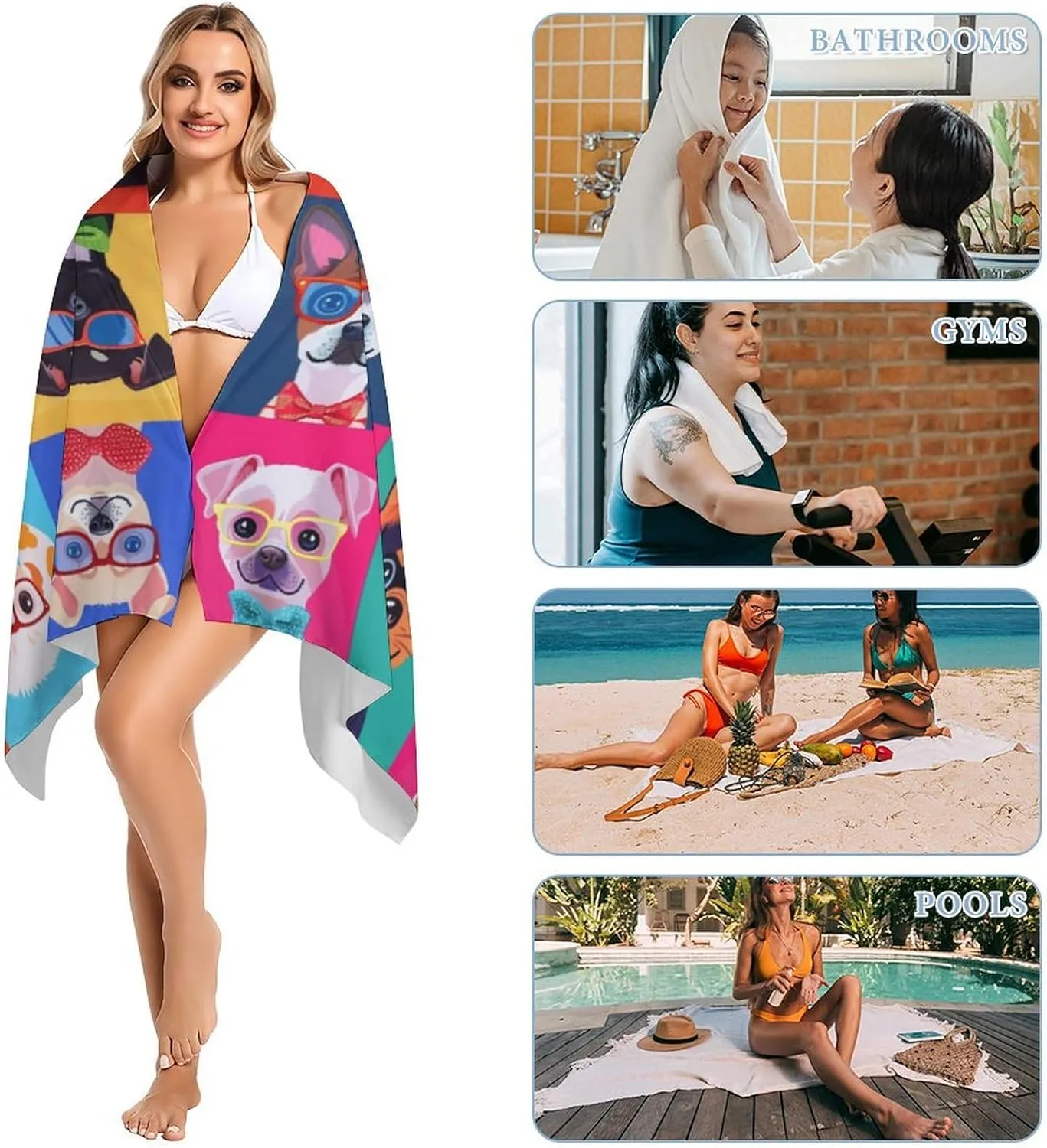 Colored Dog Beach Towel for Girls 60"x30"- Microfiber Suede Beach Towel - Quick Dry Sand Free Lightweight Kids Towels - Perfect for Beach Pool Swim Bath Travel Picnic Camping
