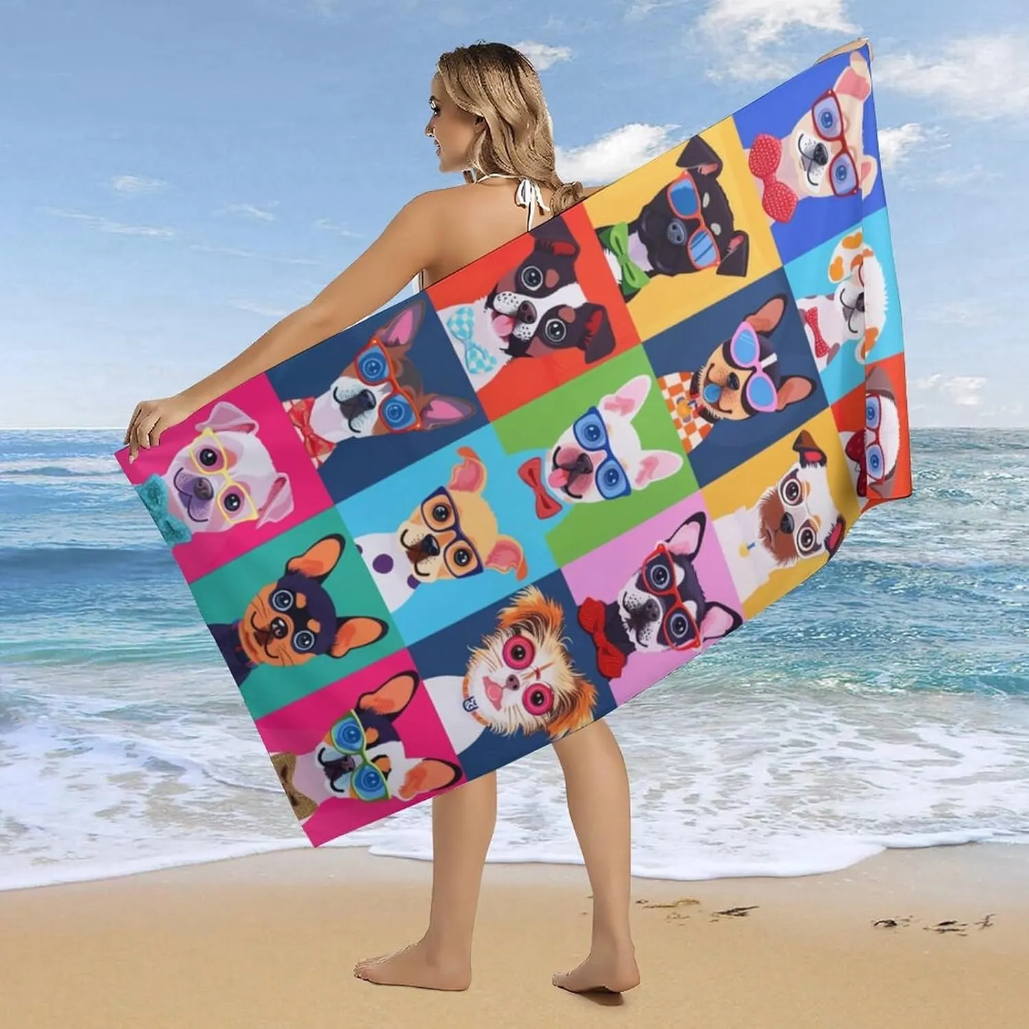 Colored Dog Beach Towel for Girls 60"x30"- Microfiber Suede Beach Towel - Quick Dry Sand Free Lightweight Kids Towels - Perfect for Beach Pool Swim Bath Travel Picnic Camping