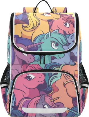 Colored Ponies School Backpack for Boys Girls, Elementary School Bookbag Travel Bag Daypack for Students
