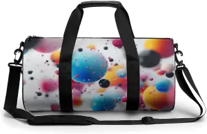 Colorful And Black Spheres Travel Gym Bag for Women Men Colorful Cylindrical Duffle Bag Sport Workout Bag with Shoulder Strap