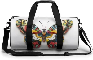 Colorful Butterfly Travel Gym Bag for Women Men Cylindrical Duffle Bag Sport Workout Bag with Shoulder Strap