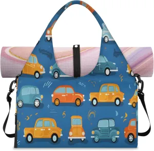 Colorful Car Designs Waterproof Gym Bag for Men Women, Sports Duffel Bag with Shoe Compartment Yoga Mat Holder, Portable Large Travel Bag for Fitness, Camping, Weekend Trips