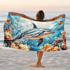 Colorful Dolphin Microfiber Beach Towel Ocean Life Artwork Quick Dry Absorbent Sand Free Oversized Lightweight Beach Blanket, Summer Pool Gym Outdoor Picnic Essentials 62x31 Inch