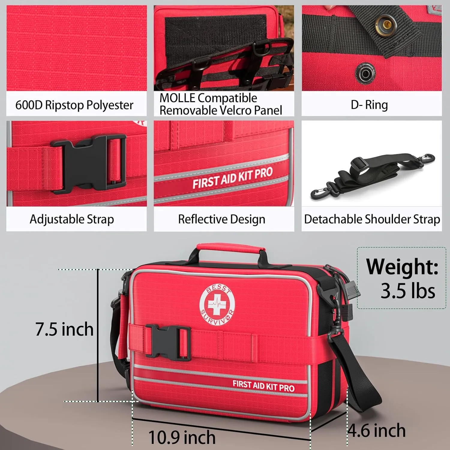Comprehensive First Aid Kits, Premium Trauma Kit with Labeled Compartments for Home, Car, Travel, Camping, Vehicle, School, Tear-Resistant Medical Kit for Sports & Emergency Needs