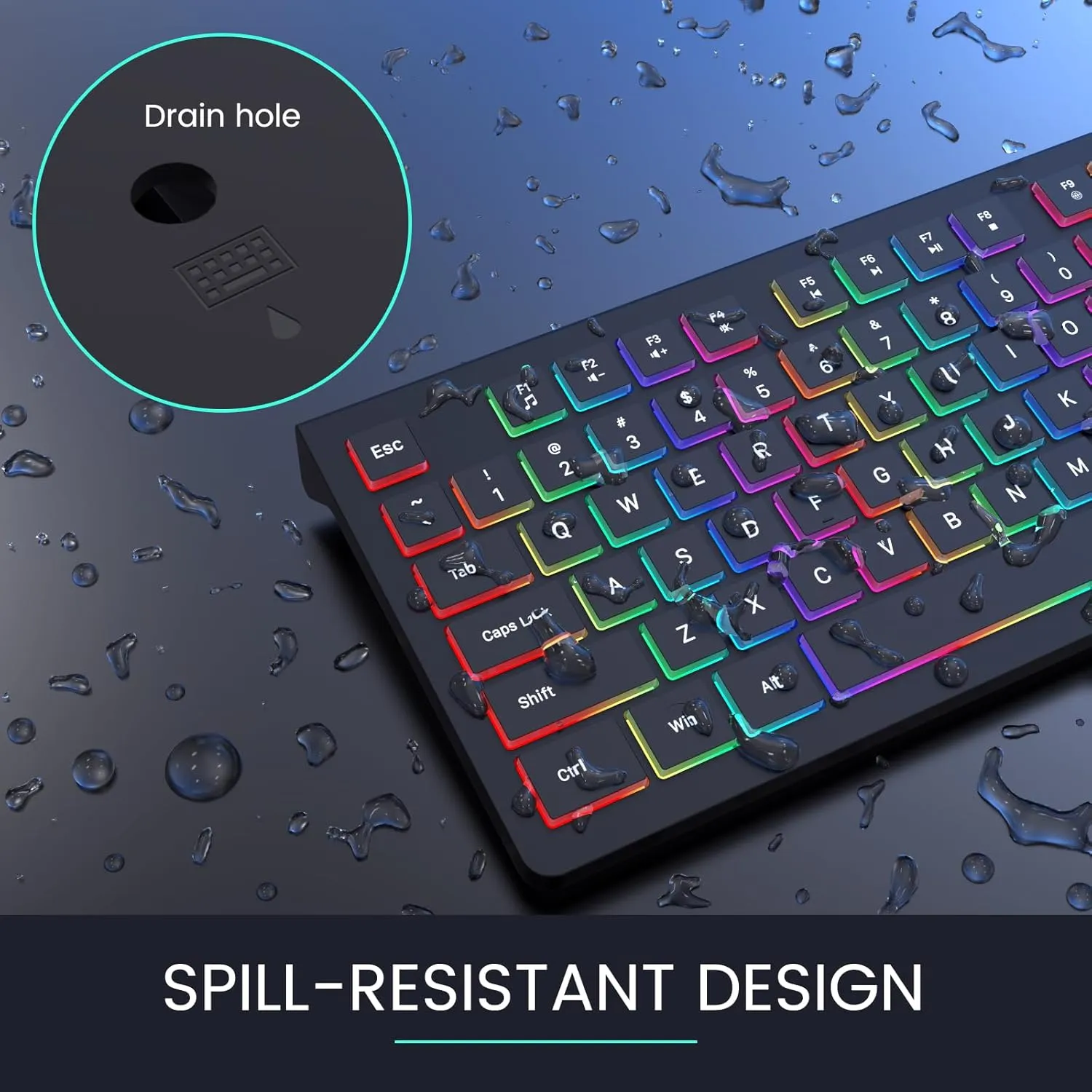 Computer Keyboard Wired, Plug Play USB Keyboard, Low Profile Chiclet Keys, Large Number Pad, Caps Indicators, Foldable Stands, Spill-Resistant, Anti-Wear Letters for PC Laptop (Backlit, 1-Pack)