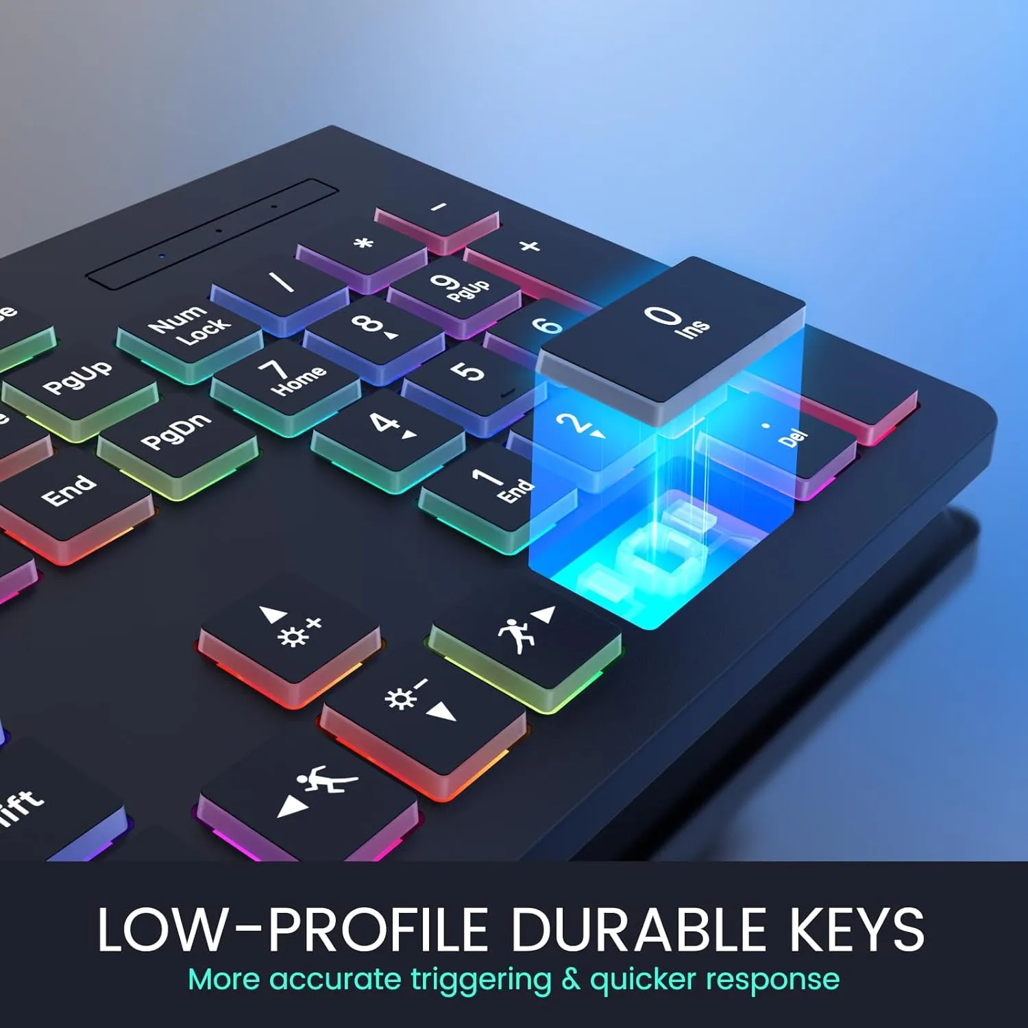 Computer Keyboard Wired, Plug Play USB Keyboard, Low Profile Chiclet Keys, Large Number Pad, Caps Indicators, Foldable Stands, Spill-Resistant, Anti-Wear Letters for PC Laptop (Backlit, 1-Pack)