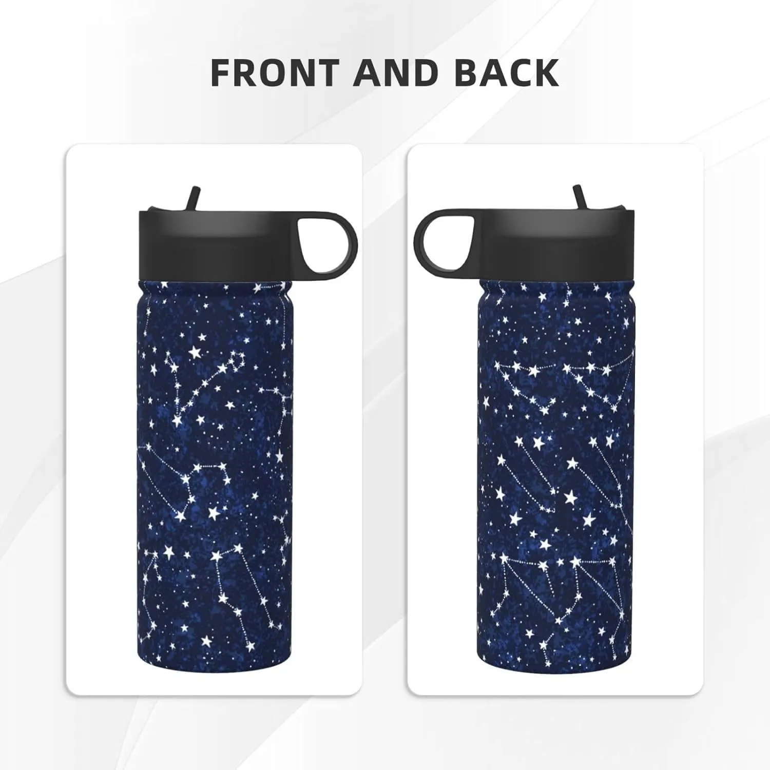 Constellation Galaxy Starry Night Stars Glow In The Dark Midnight 18oz Sports Insulated Kettle With Straw, Leak Proof Gym Bottle -Ideal Gift for Fitness Sports & Outdoors