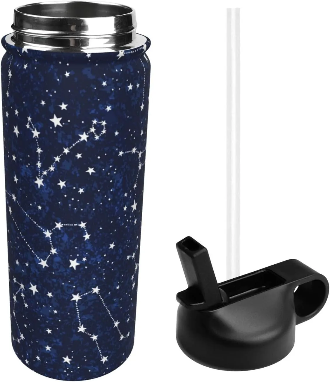 Constellation Galaxy Starry Night Stars Glow In The Dark Midnight 18oz Sports Insulated Kettle With Straw, Leak Proof Gym Bottle -Ideal Gift for Fitness Sports & Outdoors