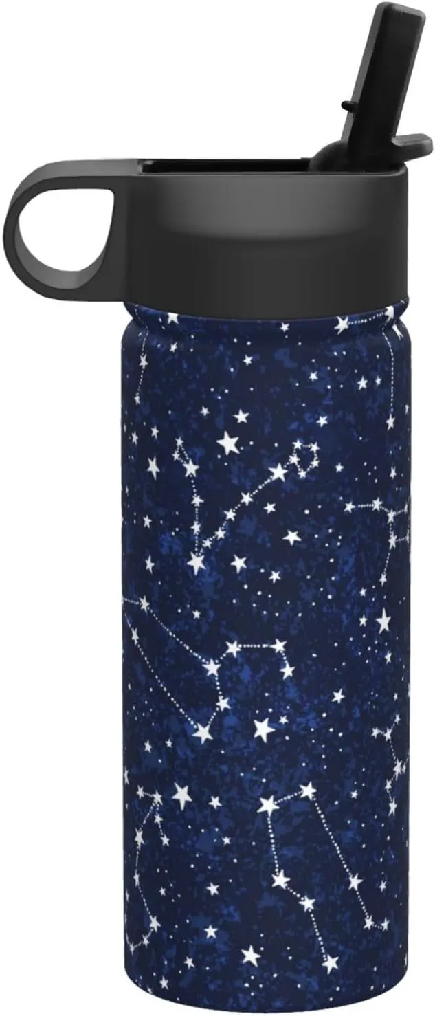 Constellation Galaxy Starry Night Stars Glow In The Dark Midnight 18oz Sports Insulated Kettle With Straw, Leak Proof Gym Bottle -Ideal Gift for Fitness Sports & Outdoors
