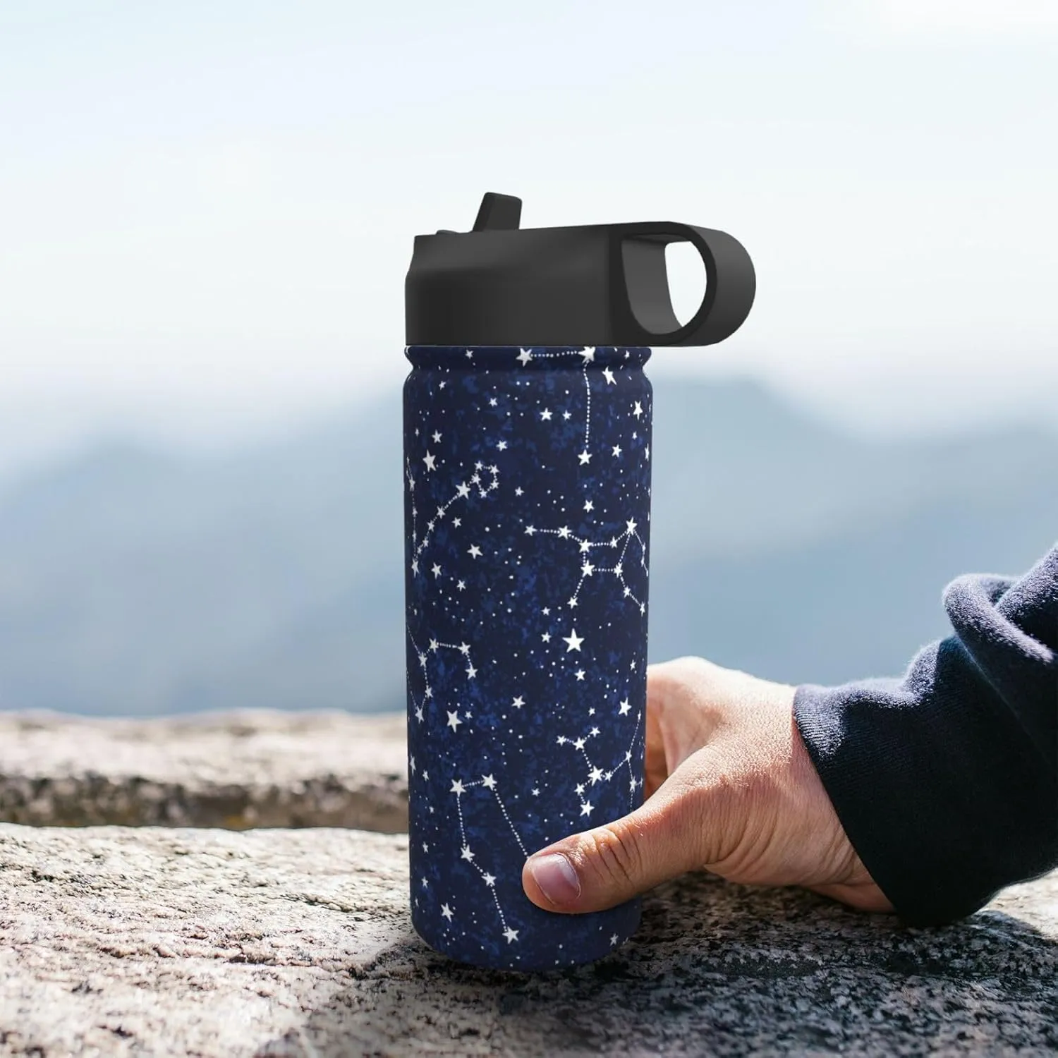 Constellation Galaxy Starry Night Stars Glow In The Dark Midnight 18oz Sports Insulated Kettle With Straw, Leak Proof Gym Bottle -Ideal Gift for Fitness Sports & Outdoors