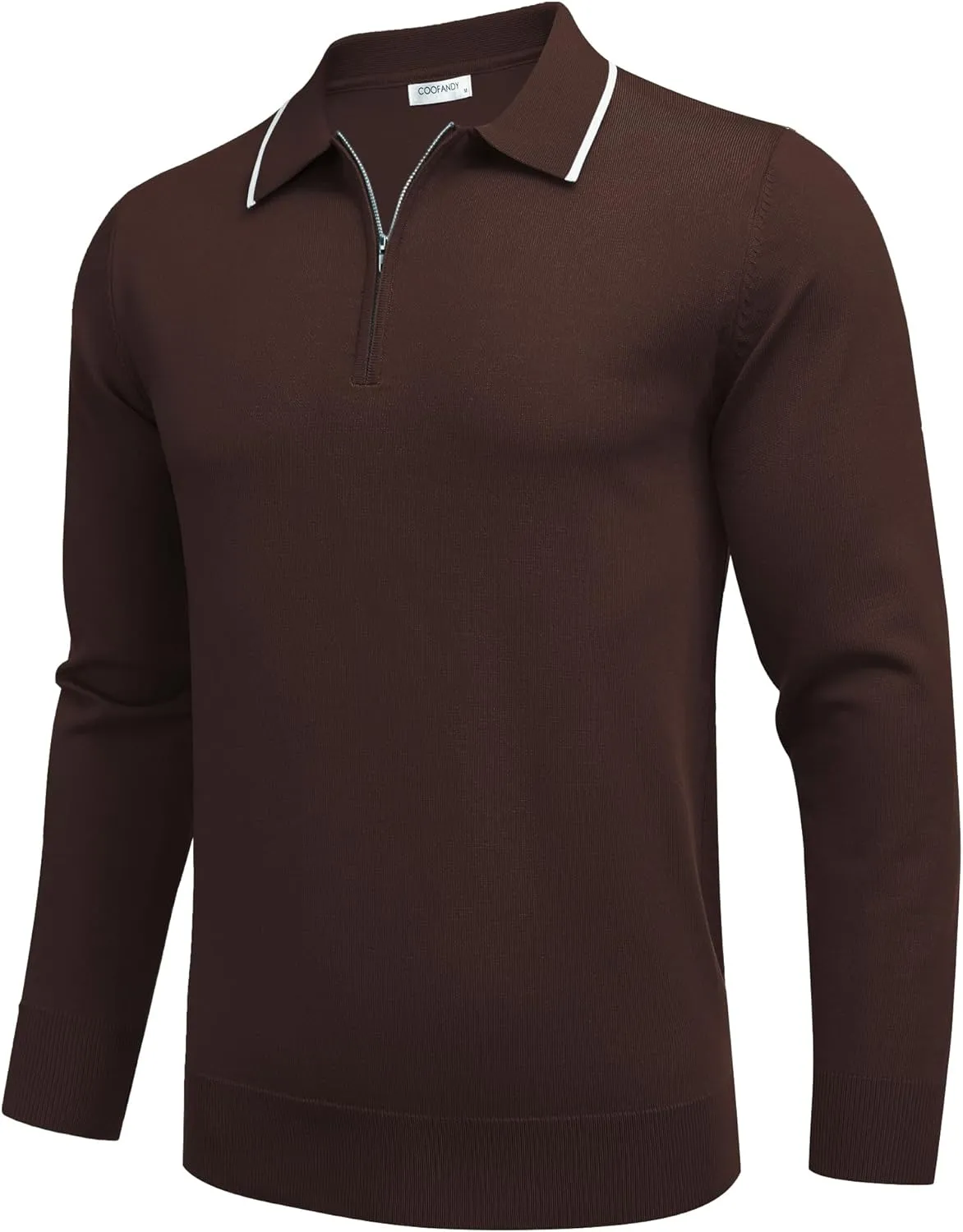 COOFANDY Men's Knit Polo Shirt Long Sleeve Quarter Zip Polo Sweater Casual Golf Shirts Vintage Striped Collar Polo