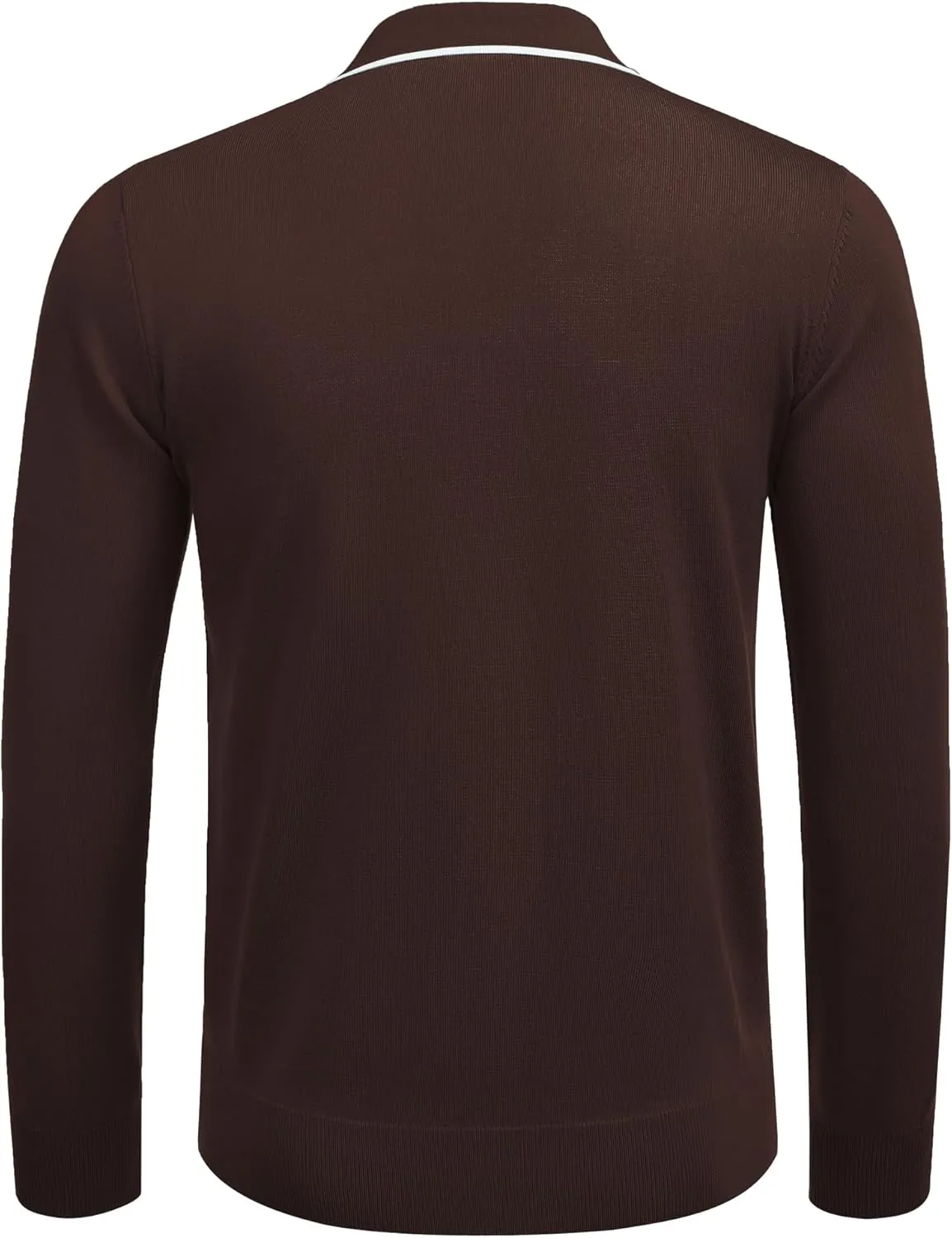 COOFANDY Men's Knit Polo Shirt Long Sleeve Quarter Zip Polo Sweater Casual Golf Shirts Vintage Striped Collar Polo