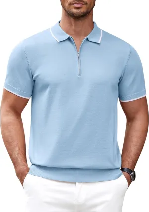 COOFANDY Men's Zipper Polo Shirt Casual Knit Short Sleeve Polo T Shirt Classic Fit Shirts