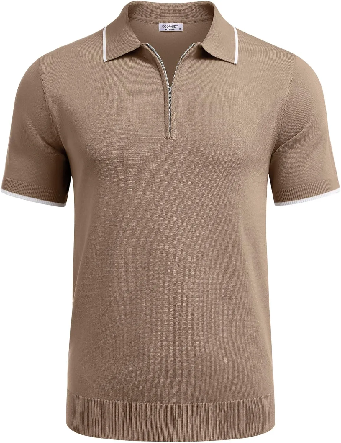 COOFANDY Men's Zipper Polo Shirt Casual Knit Short Sleeve Polo T Shirt Classic Fit Shirts