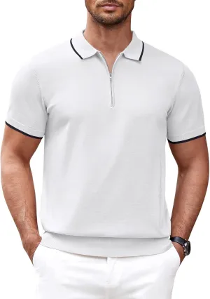 COOFANDY Men's Zipper Polo Shirt Casual Knit Short Sleeve Polo T Shirt Classic Fit Shirts