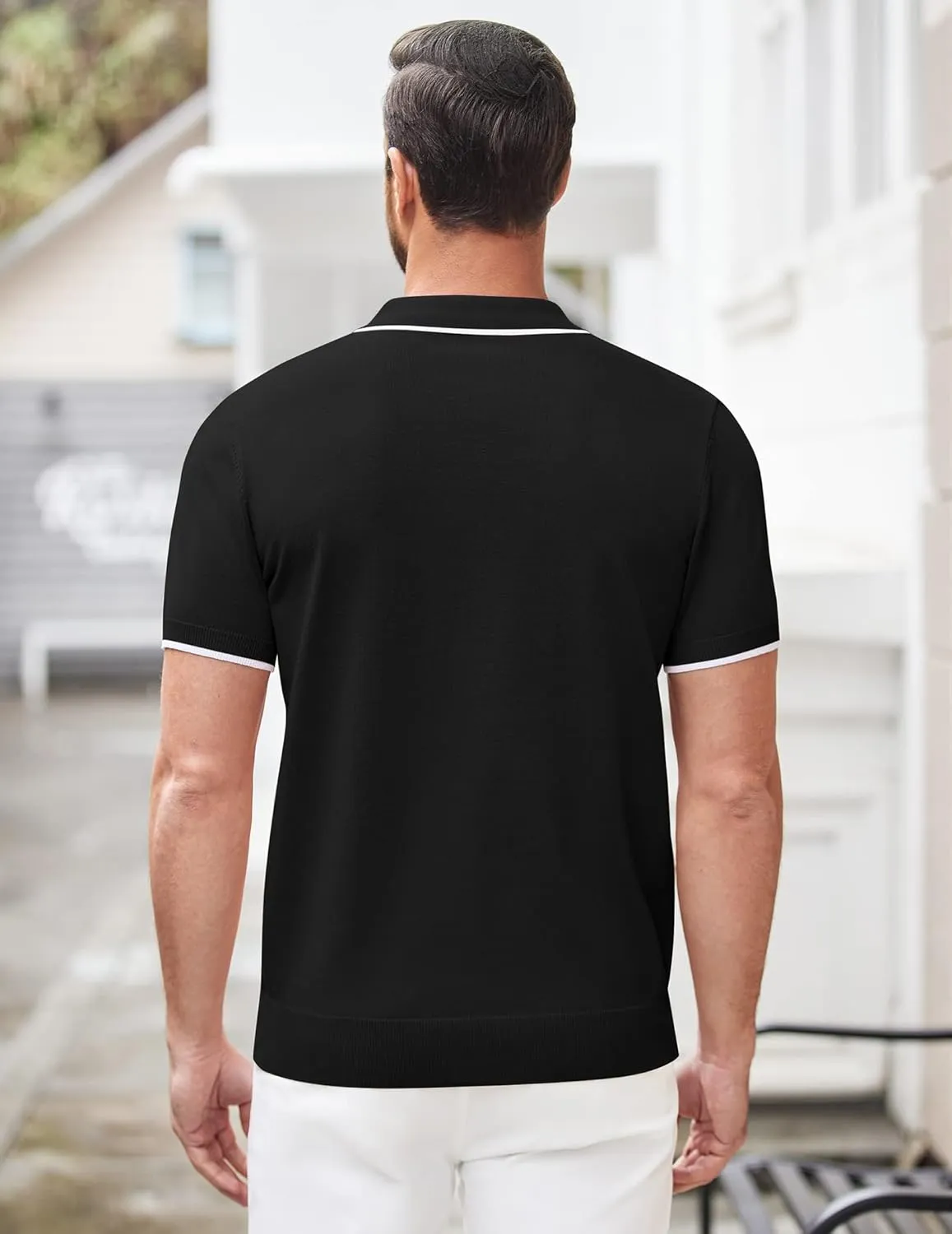 COOFANDY Men's Zipper Polo Shirt Casual Knit Short Sleeve Polo T Shirt Classic Fit Shirts