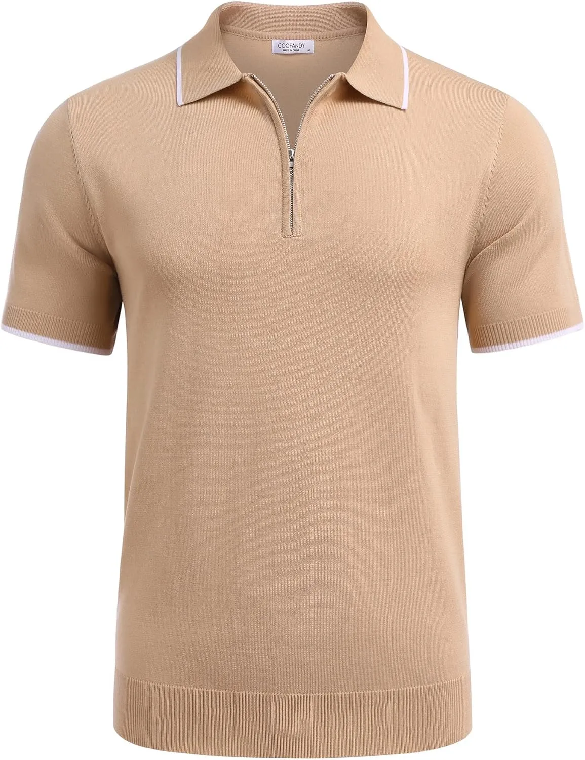 COOFANDY Men's Zipper Polo Shirt Casual Knit Short Sleeve Polo T Shirt Classic Fit Shirts