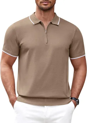 COOFANDY Men's Zipper Polo Shirt Casual Knit Short Sleeve Polo T Shirt Classic Fit Shirts