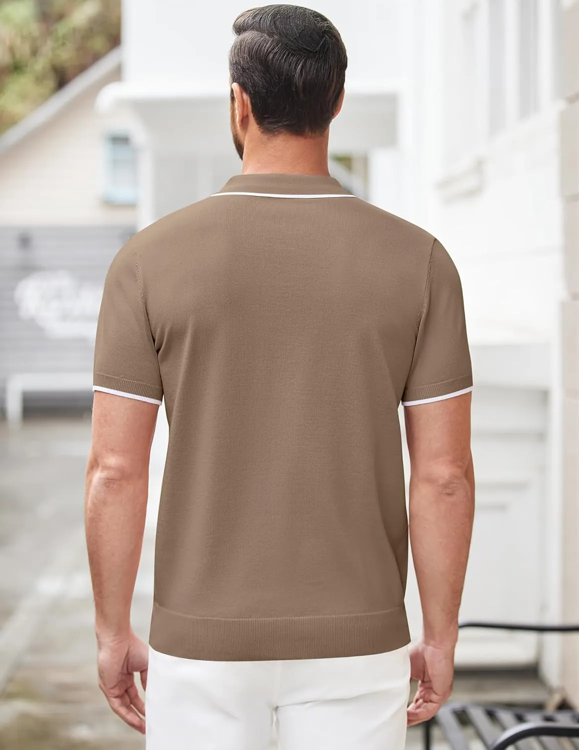 COOFANDY Men's Zipper Polo Shirt Casual Knit Short Sleeve Polo T Shirt Classic Fit Shirts