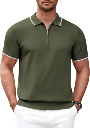 COOFANDY Men's Zipper Polo Shirt Casual Knit Short Sleeve Polo T Shirt Classic Fit Shirts