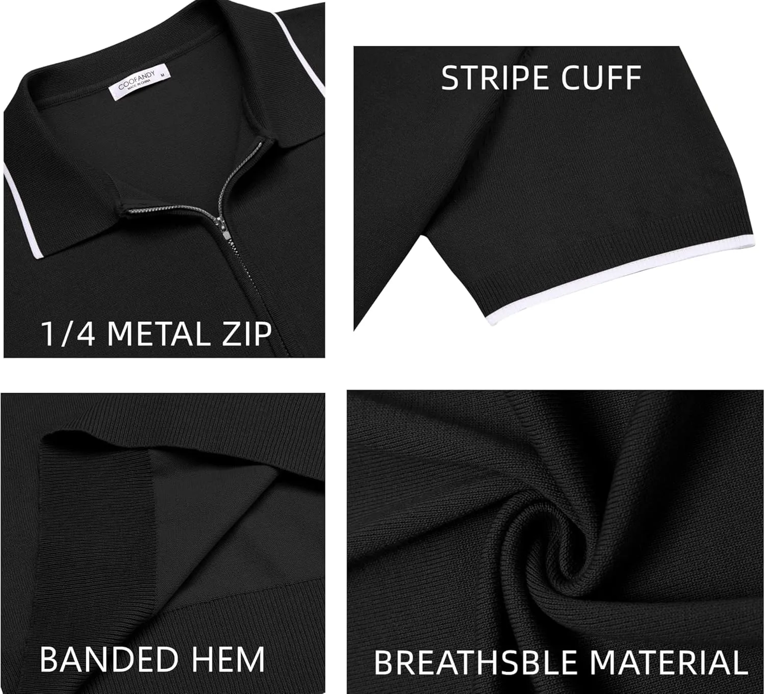 COOFANDY Men's Zipper Polo Shirt Casual Knit Short Sleeve Polo T Shirt Classic Fit Shirts