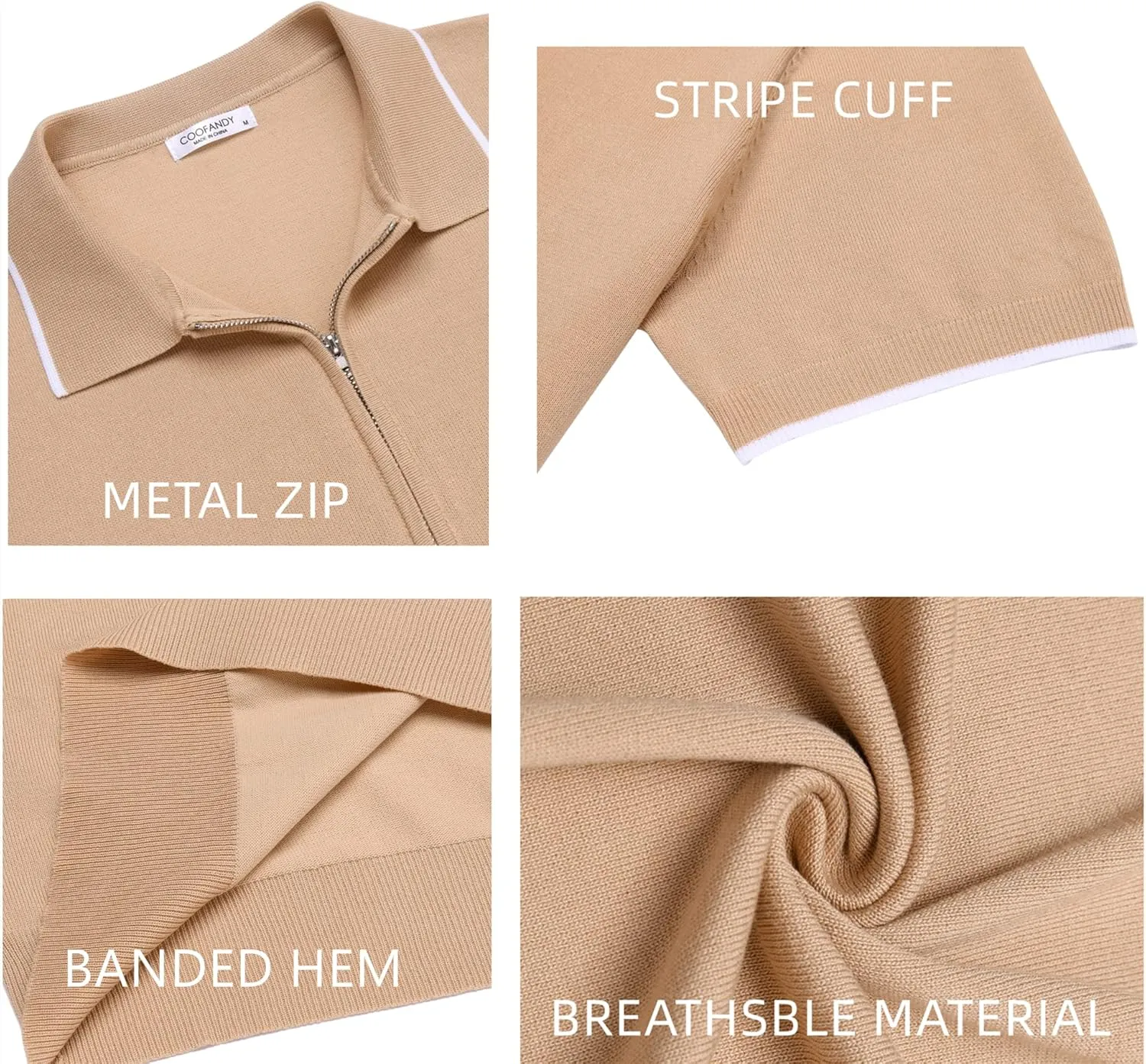 COOFANDY Men's Zipper Polo Shirt Casual Knit Short Sleeve Polo T Shirt Classic Fit Shirts