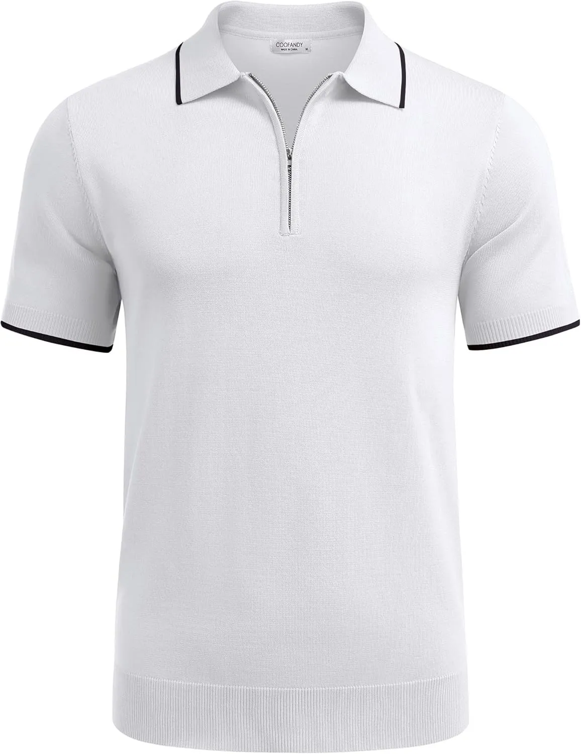 COOFANDY Men's Zipper Polo Shirt Casual Knit Short Sleeve Polo T Shirt Classic Fit Shirts