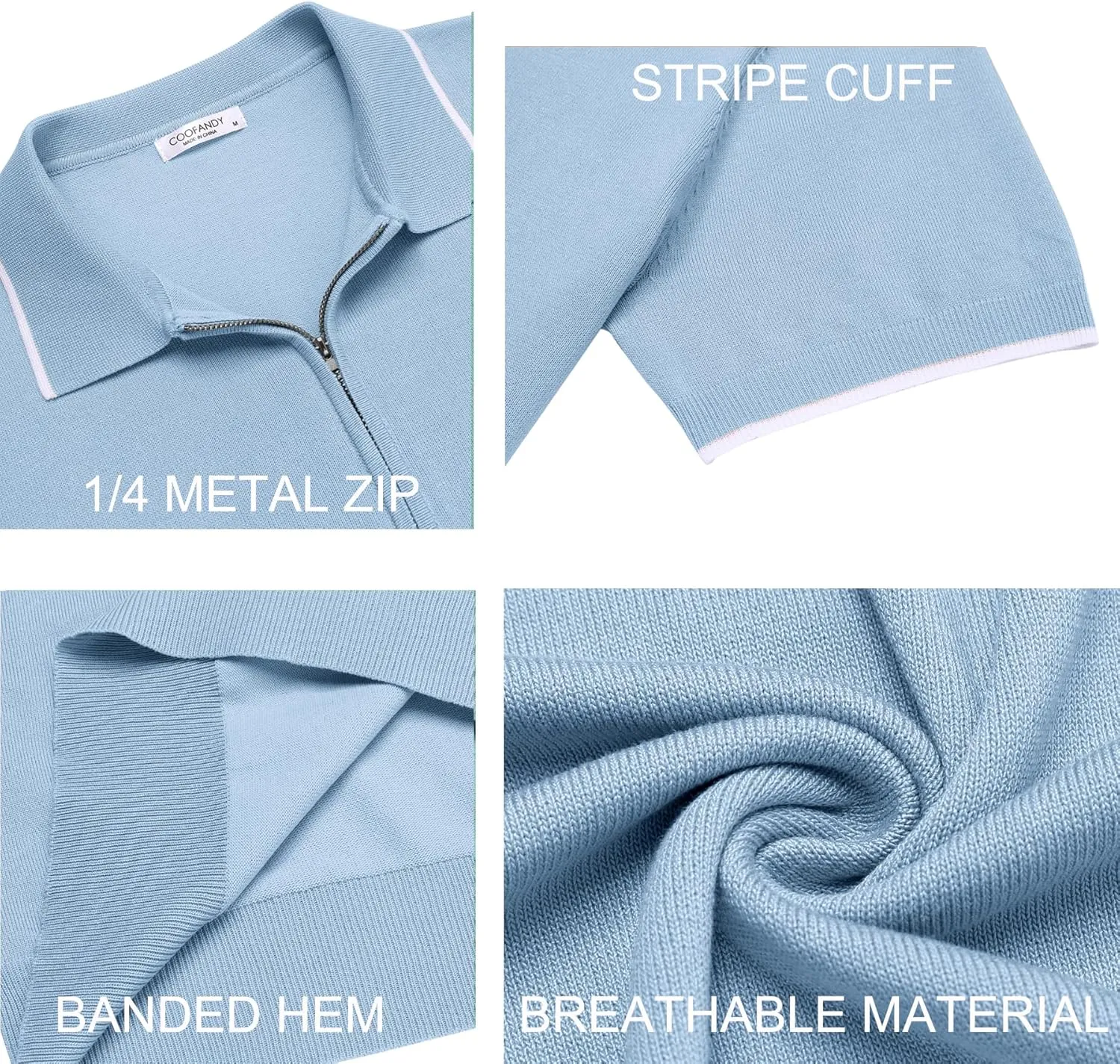 COOFANDY Men's Zipper Polo Shirt Casual Knit Short Sleeve Polo T Shirt Classic Fit Shirts