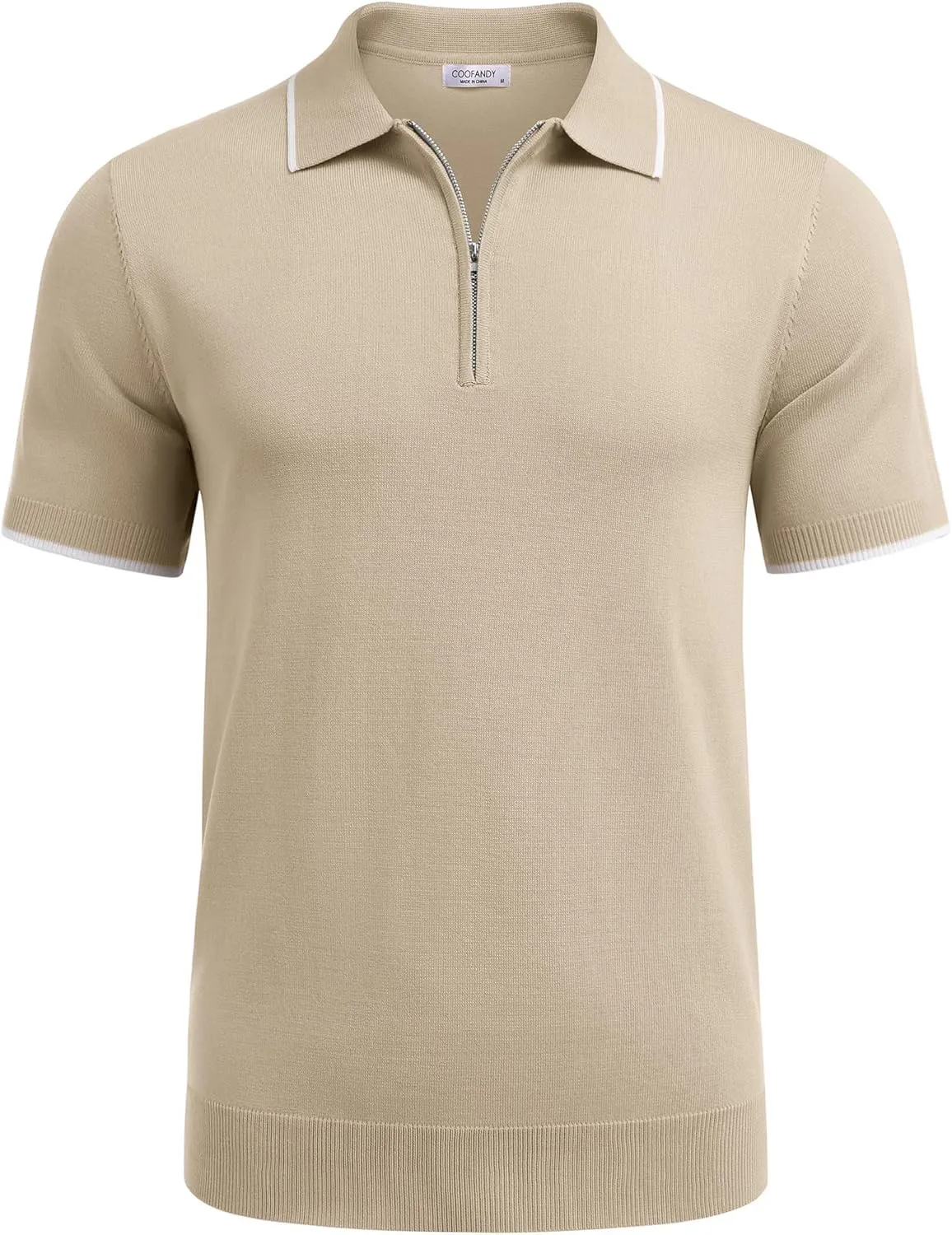 COOFANDY Men's Zipper Polo Shirt Casual Knit Short Sleeve Polo T Shirt Classic Fit Shirts