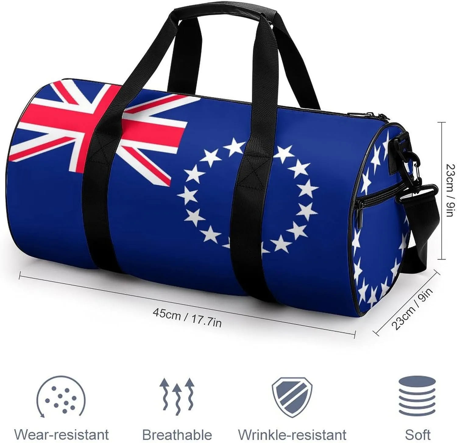 Cook Lslands Flag Gym Bag for Girls Boys Sports Duffel with Wet Pocket Travel Weekender