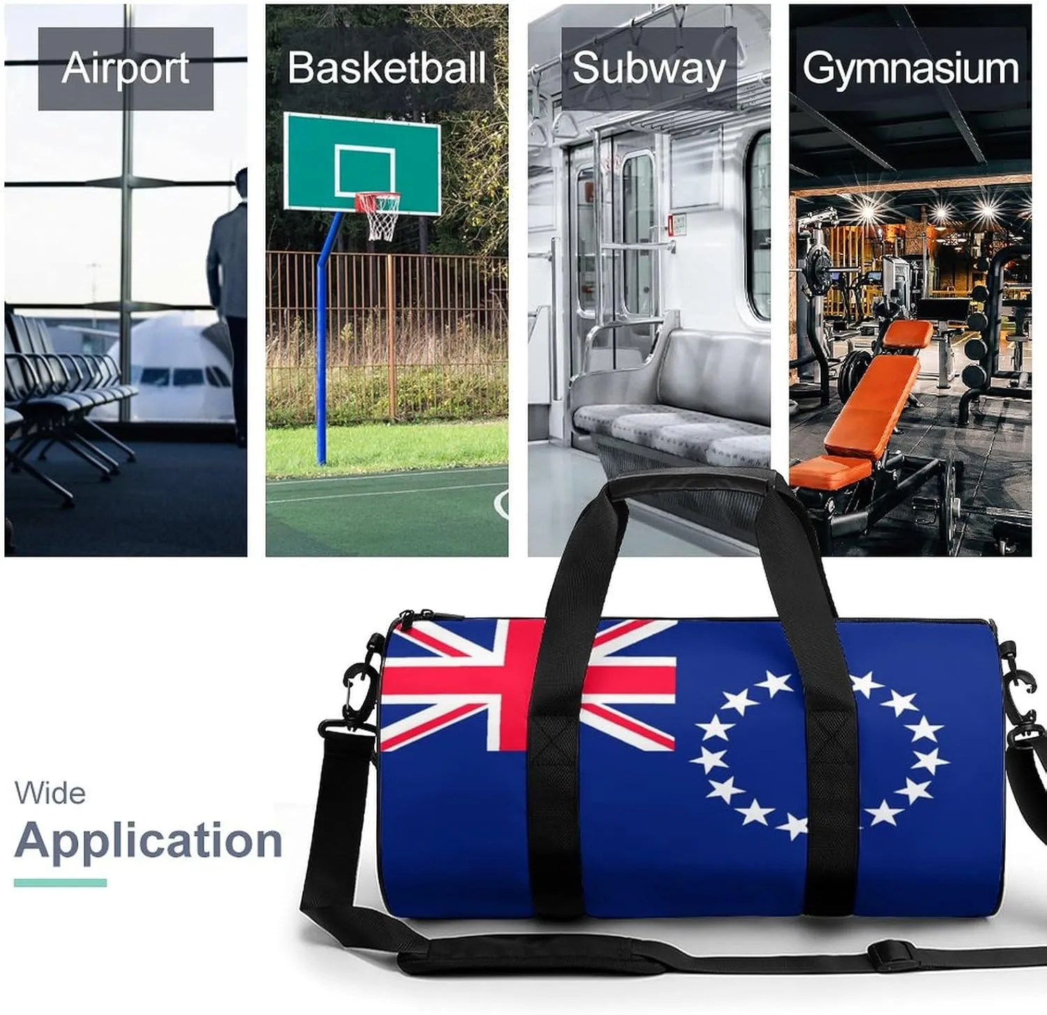 Cook Lslands Flag Gym Bag for Girls Boys Sports Duffel with Wet Pocket Travel Weekender