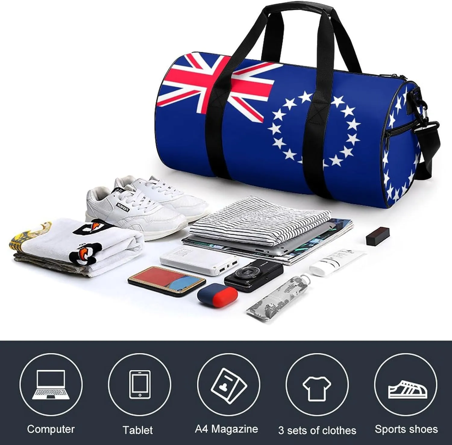 Cook Lslands Flag Gym Bag for Girls Boys Sports Duffel with Wet Pocket Travel Weekender