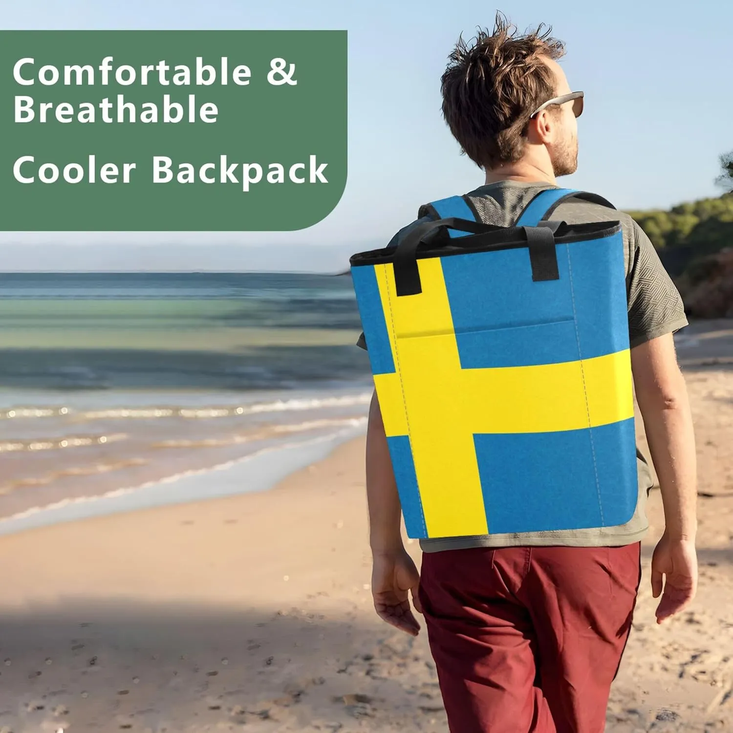 Cooler Bag Sweden Flag Blue Cooler Bags Insulated for Travel 36 Cans Leakproof Cooling Tote Bag for Lunch