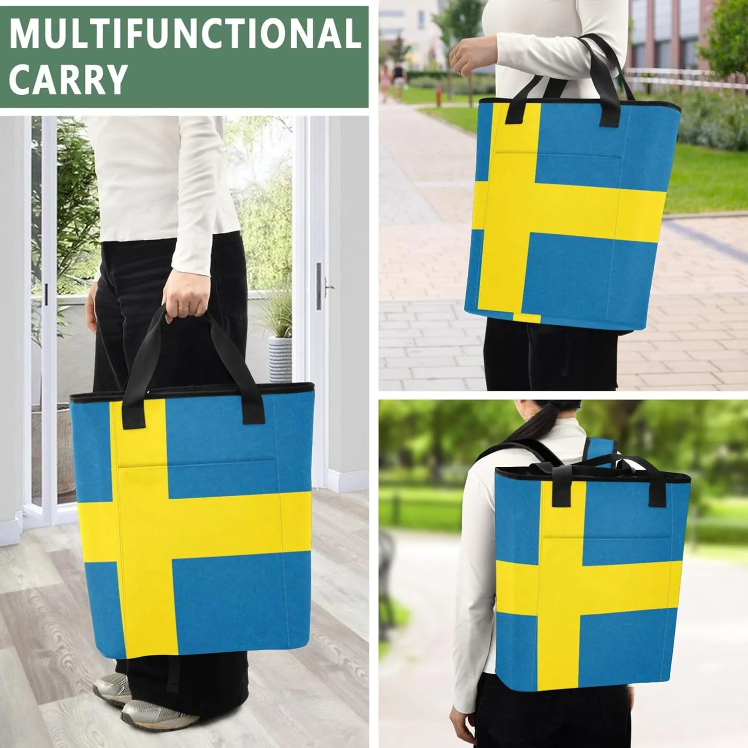 Cooler Bag Sweden Flag Blue Cooler Bags Insulated for Travel 36 Cans Leakproof Cooling Tote Bag for Lunch