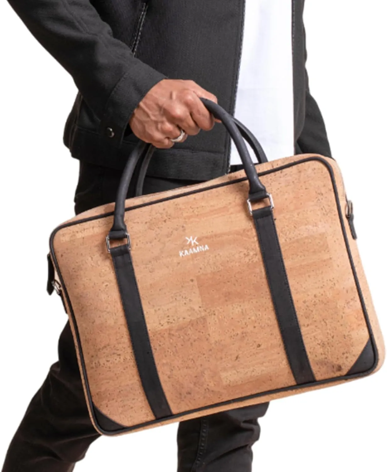 Cork Slim Laptop Bag - Unisex Luxury Work Briefcase For Men & Women - Sustainable Vegan Leather Business Bag