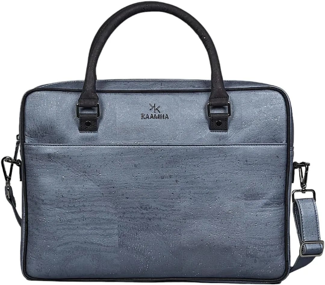 Cork Slim Laptop Bag With Tab - Unisex Luxury Work Briefcase For Men & Women - Sustainable Vegan Leather Business Bag