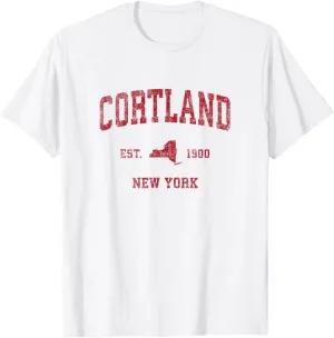 Cortland New York NY Vintage Sports Design Red Print T-Shirt