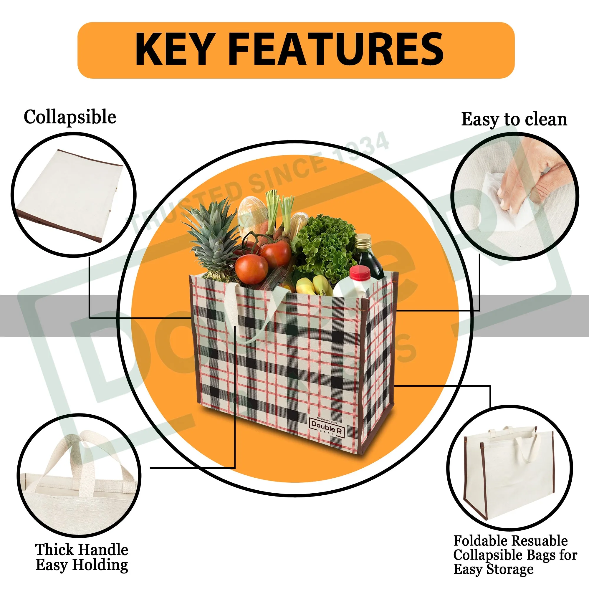 Cotton Canvas Grocery Shopping Bags for Carry Milk Fruits Vegetable with Reinforced Handles Pack of 3