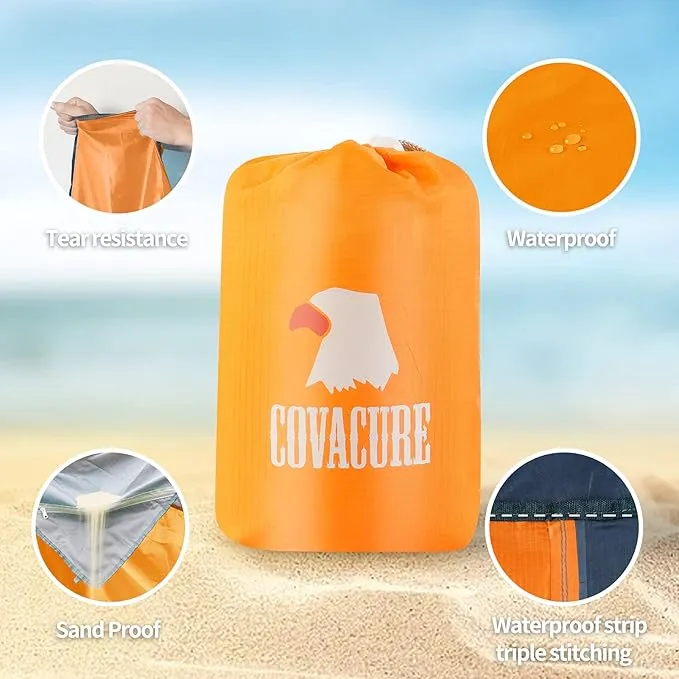 covacure Beach Blanket 118”X 108" - Extra Large Beach Blanket Waterproof Sandproof Fits for 8 Adults, Oversized Beach Mat with 3 Zipper Pocket, Outdoor Beach Accessories for Travel, Camping, Hiking