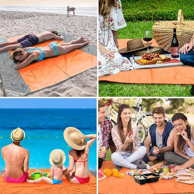 covacure Beach Blanket 118”X 108" - Extra Large Beach Blanket Waterproof Sandproof Fits for 8 Adults, Oversized Beach Mat with 3 Zipper Pocket, Outdoor Beach Accessories for Travel, Camping, Hiking