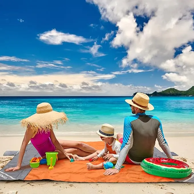 covacure Beach Blanket 118”X 108" - Extra Large Beach Blanket Waterproof Sandproof Fits for 8 Adults, Oversized Beach Mat with 3 Zipper Pocket, Outdoor Beach Accessories for Travel, Camping, Hiking