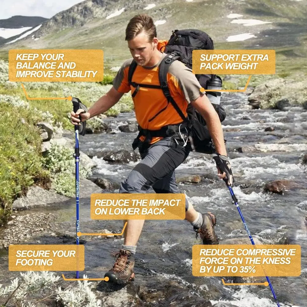 Covacure Trekking Poles Collapsible Hiking Poles - Aluminum Alloy 7075 Trekking Sticks with Quick Lock System, Telescopic, Collapsible, Ultralight for Hiking, Camping