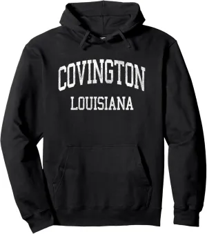 Covington Louisiana LA Vintage Athletic Sports Design Pullover Hoodie
