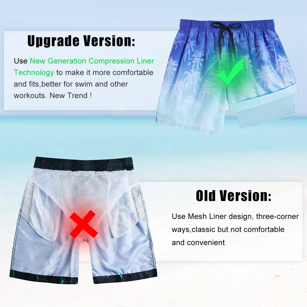Cozople Mens Swim Trunks with Compression Liner 5.5" Inseam Quick Dry Bathing Suit Lightweight Swimming Shorts