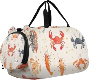 Crabs Lobsters and Shrimp Duffle Bag for Toddler Girls Boys, Gym Sports Bag with Shoe Compartments, Kids Travel Overnight Weekender Shoulder Bag